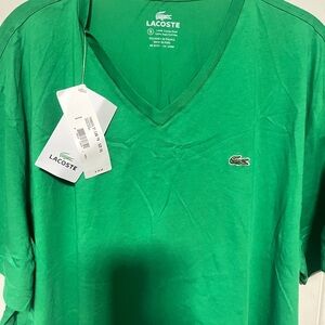 Lacoste V-Neck Tee in Green with Crocodile Logo